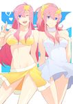  bad_id bad_pixiv_id bikini blue_eyes eterno gundam gundam_seed gundam_seed_destiny hair_ornament lacus_clyne meer_campbell multiple_girls one_eye_closed pink_hair star star_hair_ornament swimsuit 