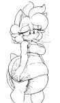 anthro big_diaper blush bodily_fluids breasts breath cleavage clothed clothing clothing_pull diaper diaper_under_clothing diaper_under_dress dress dress_pull eulipotyphlan exposed_diaper eyelashes fan_character female hair half-closed_eyes hand_on_dress hedgehog hi_res huge_diaper looking_at_diaper looking_down mammal monochrome narrowed_eyes sega soiled_diaper solo sonic_the_hedgehog_(series) sophie_(argento) sophiepoof sundress sweat tail unclean_diaper used_diaper wearing_diaper