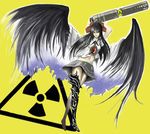  black_hair black_wings long_hair midriff radiation_symbol reiuji_utsuho ribbon ross_(clumzero) solo touhou wings 