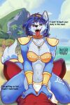 5_fingers accessory anthro arm_markings arm_tuft background_character bandeau beach black_nose blue_body blue_eyes blue_fur blue_hair bodily_fluids bottomwear breasts canid canine cheek_tuft circlet clothed clothed_anthro clothed_female clothing countershade_fur countershade_torso countershading dipstick_tail elbow_tuft english_text eyebrows eyelashes facial_tuft fangs female female_anthro female_focus female_on_top fingers fluffy fluffy_tail fox fur furgonomics gold_(metal) gold_jewelry hair hair_accessory hairband hand_on_belly hi_res humanoid_hands jewelry krystal_(star_fox) loincloth male mammal markings multicolored_body multicolored_fur nails navel necklace nintendo nivy_vasily on_ground on_top open_mouth outside public question_mark raised_inner_eyebrows sand short_hair shoulder_guards skimpy sky solo_focus star_fox straddling sweat sweaty_breasts sweaty_legs sweaty_thighs swimming_trunks swimwear tail tail_accessory tail_markings teeth text tongue tongue_out topwear tribal tribal_markings tuft two_tone_body two_tone_fur water