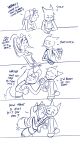 absurd_res bird_dog bittersweet_candy_bowl blue_and_white blush blush_lines bodily_fluids bowl canid canine canis comic container cutlery dialogue domestic_dog english_text fan_character felid feline felis female fist fork freckles golden_retriever hair hi_res hunting_dog kitchen_utensils long_hair male mammal mike_(bcb) monochrome motion_lines nervous open_mouth retriever short_hair surprised sweat sweatdrop tail tail_motion tailwag text tools unknown_artist whiskers