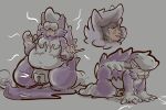 3:2 absorption_vore absurd_res all_fours animate_inanimate anthro archermouse biped bound breasts clothing encasement generation_4_pokemon goo_creature goo_encasement goo_transformation grey_background grope hi_res holding_breast human hypnosis latex latex_clothing latex_skinsuit latex_transformation living_clothing lock_bulge lock_symbol male mammal mephitid mind_control nintendo null_bulge overweight pokemon pokemon_(species) ringed_eyes simple_background skinsuit skuntank solo takeover tight_clothing transformation vore