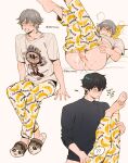  2boys absurdres after_anal after_sex banana_print black_hair black_shirt blush caelus_(honkai:_star_rail) clothes_pull cum cum_in_ass cum_on_ass cum_on_body dan_heng_(honkai:_star_rail) food_print fruit_print grey_hair hair_between_eyes highres honkai:_star_rail honkai_(series) lying male_focus moji00x00x multiple_boys on_back pants pants_pull shirt short_hair simple_background slippers trailblazer_(honkai:_star_rail) twitter_username uncensored white_background white_pants white_shirt yaoi zenless_zone_zero 