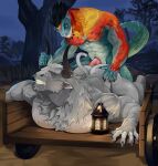 anal animal_genitalia animal_penis argonian big_muscles big_pecs blue_body boulder bovid bovine cart chin_spikes claws duo european_mythology facial_spikes feather_hair feathers fingers genitals greek_mythology grin hair hi_res holding_butt holding_horn horn huge_pecs humanoid humanoid_on_humanoid lamp lantern larger_penetrated looking_at_another lying male male/male male_penetrated male_penetrating male_penetrating_male mammal microsoft minotaur multicolored_body muscular mythology on_front orange_body pecs penetration penis plant pseudo_hair red_body rein_v rock scalie sex size_difference smile spikes spikes_(anatomy) spreen-gei tail the_elder_scrolls tree wheel white_body