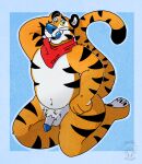 anthro balls bedroom_eyes biped blue_glans blue_nose blue_tongue felid frosted_flakes genitals ghoulish_goods glans hand_behind_head hi_res kellogg's kerchief kneeling male mammal markings mascot narrowed_eyes naturally_unclothed navel neckerchief neckwear nude nude_anthro nude_male orange_body pantherine penis pinup pose red_kerchief red_neckerchief seductive solo striped_body striped_markings striped_tail stripes tail tail_markings tiger tongue tongue_out tony_the_tiger whiskers yellow_sclera