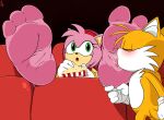 3_toes absurd_res amy_rose anthro barefoot canid canine clothing duo eulipotyphlan feet female ffartist food foot_fetish foot_focus foot_lick fox fur gloves green_eyes handwear hedgehog hi_res licking male mammal miles_prower open_mouth pink_body pink_fur popcorn sega soles sonic_the_hedgehog_(series) toes tongue white_clothing white_gloves white_handwear