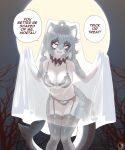 ahoge anthro aquatic bedsheet_ghost bow_accessory bow_panties bow_underwear breasts cleavage clothed clothing costume dialogue domestic_cat english_text felid feline felis female fish garter_straps hair halloween halloween_costume hi_res holidays hollynight~hardday hybrid leaning leaning_forward legwear looking_at_viewer mammal moon night outside panties shark solo text thigh_gap thigh_highs translucent underwear underwear_only