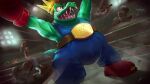  1girl backwards_hat baseball_cap battle belt bloodshot_eyes boots boxing_gloves boxing_ring championship_belt chunky_kong clenched_hands colored_skin crown diddy_kong donkey_kong donkey_kong_(series) donkey_kong_64 furry furry_male green_skin hat highres jetpack king_k._rool kritter krusha lanky_kong lukas_liebhold open_mouth red_boots signature stage_lights standing tiny_kong 