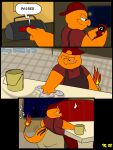 2025 3:4 absurd_res anthro apron backwards_baseball_cap backwards_hat baseball_cap big_butt blurred_background booth_seating bottomwear bucket butt cafe charmander chonkymouse cleaning cleaning_rag clothing collared_shirt colored comic container digital_drawing_(artwork) digital_media_(artwork) dj_charmander dress_shirt electronics english_description english_text fangs fire flaming_tail flat_colors floor furniture generation_1_pokemon hat headgear headwear hi_res holding_object holding_phone listening_to_music male motion_lines musical_note musical_symbol night nintendo orange_body orange_tail overbite page_number pants phone pokemon pokemon_(species) red_apron red_baseball_cap red_clothing red_dress_shirt red_hat red_headwear red_shirt red_topwear shaking_butt shirt short_snout silhouette simple_background simple_eyes solo song_name speaker speech_bubble symbol table tail tan_bottomwear tan_clothing tan_pants teeth text thick_thighs tile tile_floor topwear water wide_hips window wiping working