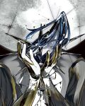  1other androgynous blood blue_hair colored_blood colored_eyelashes colored_skin commentary cracked_skin crystal_hair full_moon glowing glowing_eye goan_pizya gold_blood golden_arms hands_on_own_face highres houseki_no_kuni looking_at_viewer molten_metal moon one_eye_covered other_focus phosphophyllite_(ll) shards sparkle spikes white_skin 