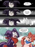 absurd_res bandai_namco betelgammamon clothing comic dialogue digimon digimon_(species) duo english_text fangs gloves hair handwear hi_res impmon kerchief kiffy_(artist) neckerchief neckwear open_mouth outside teeth text thick_thighs wide_hips