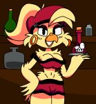 alcohol anthro avian bar beak beer_bottle beverage big_breasts bird boozer_(frickbear's) bottle breasts clothing container duo ear_piercing ear_ring eyelashes feather_tuft feathers female five_nights_at_freddy's five_nights_at_frickbear's_(series) five_nights_at_frickbear's_3 hat headgear headwear hi_res hoop_ear_ring male navel open_beak open_mouth piercing ring_piercing scottgames sticky_carl tipsy_bird tuft yellow_body yellow_feathers