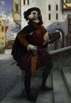 absurd_res anthro arch baroque_architecture canid canine canis city city_background clothed clothing cloud cobblestone domestic_dog doublet english_description fully_clothed gem gun hair handgun hat headgear headwear hi_res holding_object holstered_pistol jetty legwear male mammal melee_weapon outside pantaloons pistol ranged_weapon renaissance_architecture renaissance_clothing scabbard solo stairs stockings switzerland sword urban water_wheel weapon wearing_cape wearing_hat whaleoil1 zurich_(city)