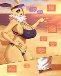 2026 4:5 5_fingers absurd_res anthro apology artist_name asking asking_another athletic athletic_anthro athletic_female beach big_breasts bikini black_bikini black_clothing black_swimwear breasts brown_clothing brown_footwear brown_shoes caring clothed clothing cloud comic dialogue digital_media_(artwork) dress duo ear_piercing ear_ring eeveelution english_text evening eyebrows female female_pov fingers first_person_view footwear fur gammainks generation_1_pokemon gesture hair hair_over_eye hand_gesture hand_on_hip happy hat headgear headwear hi_res huge_breasts human human_pov inner_monologue jolteon kaminari_(gammainks) katherine_robinson_(gammainks) linked_speech_bubble mammal narration navel nintendo open_mouth open_smile outside patreon_username piercing pointing pokemon pokemon_(species) purple_clothing purple_hat purple_headwear purple_sclera ring_piercing ruff sharp_teeth shoes smile speech_bubble standing summer sunset swimwear tail teeth text thick_thighs thinking twitter_handle two-piece_swimsuit visor_cap water white_clothing white_dress white_eyebrows white_eyes white_ruff yellow_body yellow_fur