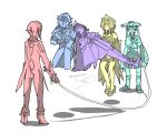  2boys 3girls absurdres apron arlecchino_(genshin_impact) arms_at_sides ascot blunt_bangs blunt_ends blunt_tresses bodysuit bonnet bow bowtie bridal_gauntlets choker closed_mouth coat coattails columbina_(genshin_impact) commentary_request crossed_arms detached_collar detached_sleeves dottore_(genshin_impact) dress eye_mask facing_another facing_up floating frilled_thigh_strap gem genshin_impact gloves hair_ornament hair_ribbon hair_tubes hand_on_own_arm hands_on_own_stomach hat high_heels highres holding holding_jump_rope jacket japanese_clothes jingasa jump_rope jumping kimono leg_ribbon leg_warmers levitation limited_palette long_bangs long_hair long_sidelocks looking_at_another low-tied_long_hair mask medium_dress midair multiple_boys multiple_girls o-ring o-ring_choker off_shoulder open_mouth own_hands_together pants prosperity4444 ribbon sandals sandrone_(genshin_impact) sanpaku scaramouche_(genshin_impact) seiza short_dress short_hair_with_long_locks short_sleeves shorts shoulder_peek side_cape sidelocks signature sitting split_ponytail standing stirrup_legwear swept_bangs tailcoat thigh_strap thighhighs toeless_legwear tress_ribbon triangle_mouth turtleneck turtleneck_bodysuit twitter_username vision_(genshin_impact) wanderer_(genshin_impact) white_background winding_key wing_hair_ornament wispy_bangs wolf_cut zouri 