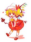  bad_id bad_pixiv_id blonde_hair chaba_(hortensia) fang flandre_scarlet hat hat_ribbon heart laevatein leaning_forward one_side_up red_eyes ribbon solo touhou wings 