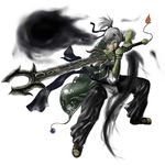  bracer eyepatch ghost grey_hair konpaku_youki konpaku_youki_(ghost) male_focus ponytail ribbon ross_(clumzero) silver_hair solo sword touhou weapon white_background xiahou_dun 