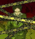  adachi_tooru bad_id bad_pixiv_id black_hair caution_tape keep_out male_focus necktie persona persona_4 solo spoilers suica_(artist) 
