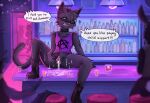 absurd_res alcohol ambiguous_gender andromorph angry annoyed anthro background_character bar bar_stool beverage big_clitoris black_body bodily_fluids boots child_support cigarette clitoris clothed clothing collar container cum cum_drip cum_from_vagina cum_in_vagina cum_inside cum_on_counter cum_on_leg cup detailed_background dialogue domestic_cat drinking_glass dripping drunk drunk_sex ear_piercing english_text exhibitionism eyewear facial_piercing fangs felid feline felis footwear furniture genital_fluids genitals glass glass_container glass_cup glasses hi_res industrial_piercing intersex leaking_cum leather mailmutt male mammal masturbation nose_piercing nose_ring piercing public public_exposure public_masturbation questionable_consent ring_piercing shoes shot_glass silhouette sitting_on_counter smoking smoking_cigarette solo spread_legs spread_vulva spreading stool substance_intoxication talking_to_viewer teeth text tongue tongue_piercing unwanted_cum_inside vulva wearing_glasses
