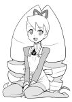  1girl apron bad_id bow dress drill_hair greyscale hair_bow heriyama long_hair luna_platz_(mega_man) mega_man_(series) mega_man_star_force_(series) monochrome open_mouth pantyhose sitting smile twin_drills very_long_hair 