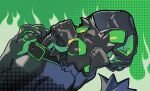 2025 abstract_background anthro biped black_latex claws collar digital_media_(artwork) drone glistening green_background green_latex haku_rice latex mammal simple_background solo
