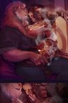 2026 absurd_res anthro biped bottomwear breasts butt cigarette claws clothed clothed_anthro clothed_female clothed_male clothing digital_drawing_(artwork) digital_media_(artwork) duo feet felid female fingers fully_clothed fully_clothed_anthro fully_clothed_female fully_clothed_male fur furlana hair hi_res inside lion male mammal pantherine sitting smile smoke spots tail toes topwear