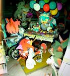  1girl 5boys absurdres amy_rose balloon bandaged_head bandages birthday_cake birthday_party cake candle commentary dongbomu echidna_boy eyepatch food fox_boy glass green_eyes hat hedgehog_boy hedgehog_girl highres holding holding_knife knife knuckles_the_echidna looking_at_viewer medical_eyepatch multiple_boys party_hat plate purple_eyes shadow_the_hedgehog silver_the_hedgehog sonic_(series) sonic_the_hedgehog tails_(sonic) tile_floor tiles untranslatable_commentary wheelchair yellow_eyes 