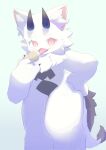 absurd_res anthro dessert eunna eunna_(eunna) food fur hi_res holding_food holding_object horn hybrid ice_cream ice_cream_cone licking looking_at_viewer male mammal red_ears red_eyes simple_background smile solo tongue tongue_out white_body white_fur