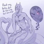 1:1 2021 after_vore anthro apode blush canid canine dialogue draconcopode duo hi_res horn internal legless looking_pleasured male male/male mammal naga nude oral_vore prey_bulge serpentine vore willing_prey zyyphelze