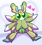 absurd_res antennae_(anatomy) arthropod blush cel_shading elemental_creature female flora_fauna generation_7_pokemon genitals green_blush green_eyes green_insides heart_symbol hi_res insect lurantis mantis nintendo plant pokemon pokemon_(species) presenting presenting_vulva shaded shiny_pokemon signature solo spread_legs spreading tattersthebat vulva