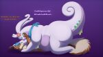 16:9 2026 4k absurd_res anthro belly big_belly big_butt blue_hair butt cel_shading english_text female generation_6_pokemon goodra hair hi_res imminent_sex lying male mammal mostly_nude nintendo obese obese_anthro on_back overweight overweight_anthro pokemon pokemon_(species) rodent scarf scarf_only sciurid shaded signature simple_background tail text thick_tail thick_thighs tree_squirrel white-dragon widescreen