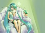  ? ankh aqua_eyes aqua_hair bracelet casual chibi fl-chan fl_studio green_hair hatsune_miku headphones jewelry long_hair minigirl multiple_girls necklace twintails very_long_hair vocaloid 