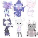 1:1 absurd_res alaaala941 alice_(mewgenics) anthro anthrofied clothing covered_breasts doctor domestic_cat fairy felid feline felis female group hat headgear headwear hi_res insect_wings knife lucy_(mewgenics) magic_user mammal marshmallow_(mewgenics) mewgenics morana_(mewgenics) murderer stacy_(mewgenics) wings witch witch_costume witch_hat