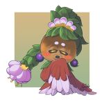  1girl blush_stickers border braid commentary_request crown deku_(zelda) deku_princess dress earrings ek_loz green_background highres jewelry long_hair long_sleeves monster_girl plant_girl plant_hair red_dress signature single_braid solo the_legend_of_zelda the_legend_of_zelda:_majora's_mask white_border wide_sleeves yellow_eyes 