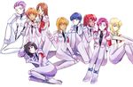  ass ayamoto blonde_hair blue_hair bodysuit connie_francis francesca_o'hara gundam helen_jackson juca_meilasch junko_jenko kate_bush looking_at_viewer looking_back lying mahalia_merril miliera_katan multiple_girls on_side orange_hair peggy_lee pilot_suit pink_hair red_hair short_hair shrike_team(victory_gundam) simple_background skin_tight victory_gundam white_background 