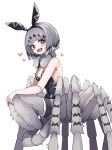  1girl animal_ears arachne arthropod_girl arthropod_limbs breasts commentary extra_arms extra_eyes fake_animal_ears grey_hair highres kumano_plan leotard monster_girl original playboy_bunny spider_girl strapless strapless_leotard taur untranslatable_commentary 