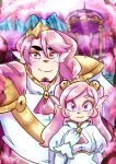 2026 absurd_res ambiguous_species anthro blue_eyes blush blush_lines closed_smile clothed clothing crown daughter_(lore) dress duo eyebrows father_(lore) father_and_child_(lore) father_and_daughter_(lore) female front_view gloves hair handwear headgear hi_res long_hair looking_at_viewer male mouth_closed parent_(lore) parent_and_child_(lore) parent_and_daughter_(lore) pigtails pink_hair portrait royalty shirt smile standing syaokitty topwear white_clothing white_dress white_gloves white_handwear white_shirt white_topwear