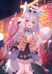  1girl :3 :d animal_ear_fluff animal_ears blush commentary commission copyright_request green_eyes highres long_hair looking_at_viewer open_mouth ruu_hh smile solo v white_hair 