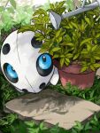  aron blue_eyes commentary_request garden highres leaf metal_skin no_humans p_ora77 plant pokemon pokemon_(creature) pokemon_focus potted_plant solo tagme watering_can watermark 