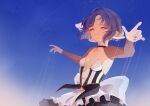  1girl :d absurdres arainuki_(vtuber) black_choker choker commentary dress earrings english_commentary highres indie_virtual_youtuber jewelry nail_polish nekochi_(nek0chi) night open_mouth outdoors pointy_ears sky smile solo teeth upper_teeth_only virtual_youtuber yellow_eyes 