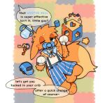ageplay anthro anthrofied baby_keys baby_toy biped blue_pacifier bottomwear brown_body brown_fur clothed clothing dialogue diaper diaper_peekage digital_media_(artwork) dipstick_tail eevee english_text fur generation_1_pokemon handwear hi_res infantilism lying male markings mittens muffin_(puppypamps) nintendo object_in_mouth offscreen_character on_back one_eye_closed pacifier pacifier_in_mouth pattern_bottomwear pattern_clothing pokemon pokemon_(species) pokemorph puppypamps roleplay sippy_cup solo soothe_bell speech_bubble striped_bottomwear striped_clothing stripes suspenders tail tail_markings text toy toy_car wearing_diaper white_clothing white_handwear white_mittens