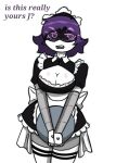 anthro blush blush_lines breasts cleavage clothed clothing female female_anthro glitch_productions humanoid looking_at_viewer machine maid_uniform murder_drones pace-maker robot robot_humanoid solo solo_focus solo_in_panel text uniform uzi_(murder_drones)