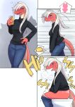alcohol anthro beverage bodily_fluids bottomwear bottomwear_down butt clothed clothing comic desperation drunk female female_peeing genital_fluids hi_res omorashi on_toilet panties panties_down pants pants_down partially_clothed pee_desperation peeing red_body relieved scalie sigh sitting sitting_on_toilet solo substance_intoxication sweat sweatdrop tail toilet toilet_use underwear underwear_down unousaya urine watersports