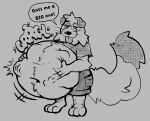 2026 abdominal_bulge anthro awoogasm bear belly_grab blep canid canine canis clothed clothing dialogue digestion digestion_noises domestic_dog eyewear fur glasses half-closed_eyes hand_on_belly hand_print hi_res hybrid line_art looking_at_viewer male mammal monochrome narrowed_eyes onomatopoeia oral_vore raised_tail shirt short soft_vore solo sound_effects speech_bubble standing tail tea_(gamblemaw) text tongue tongue_out topwear vore voxelcubed whiskers