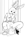 anthro beastars black_clothing black_panties black_underwear bodily_fluids bottomwear clothed clothing clothing_around_one_leg clothing_lift crouching domestic_rabbit dress dress_lift dwarf_rabbit female footwear garden gardening genital_fluids genitals haru_(beastars) improvised_toilet lagomorph leporid mammal monochrome omorashi oryctolagus panties panties_around_one_leg panties_down partially_clothed pee_desperation peeing peeing_into_container peeing_on_ground rabbit school school_uniform shoes sigh sighing skirt skirt_lift solo story story_in_description underwear underwear_around_one_leg underwear_down uniform urine urine_on_ground vulva yozothescribe