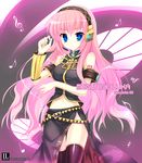  bad_id bad_pixiv_id blue_eyes headset long_hair megurine_luka midriff mitha musical_note pink_hair solo thighhighs very_long_hair vocaloid 