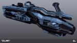  3d absurdres caldari_state_(eve_online) commentary company_logo copyright_logo copyright_name dust_514 english_commentary eve_online forge_gun_(dust_514) gradient_background grey_background highres hybrid_weapon_(eve_online) logo maya_(medium) official_art railgun realistic science_fiction weapon_focus 