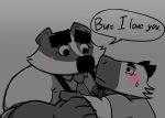 2026 accessory anthro badger beastly_crimes beastly_crimes_(2024) bencomedion blush capybara caviid chief_badger claws clothing dialogue duo english_text fan_character hi_res humanoid_hands male mammal mustelid musteline necktie overweight overweight_male rodent shirt simple_background suspenders text topwear