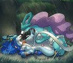balls blue_body blue_fur blue_hair blush bodily_fluids caleb_(ramenwolf1485) cum cum_in_vagina cum_inside cumshot duo ejaculation female female_penetrated feral french_kissing fridaylugia from_front_position fur generation_2_pokemon genital_fluids genitals hair hi_res horn impregnation intraspecies jewelry kissing knotting legendary_pokemon long_hair lying male male/female male_penetrating male_penetrating_female missionary_position nintendo on_back ovum penetration penis pokemon pokemon_(species) purple_hair saliva saliva_string sex smile sperm_cell suicune vaginal vaginal_knotting vaginal_penetration vulva