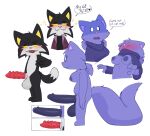 animal_genitalia animal_penis anthro aster_(crushpepper) bad_posture balls big_penis big_tail black_body black_fur breasts crushpepper darkened_genitalia darkened_penis duo eyelashes feline_genitalia feline_penis fisher_(animal) foreskin fur genitals gulonine gynomorph hi_res huge_penis huge_tail intersex male mammal mustelid musteline nipples penile_spines penis pigtails pink_nose purple_body purple_fur purslane_(crushpepper) simple_background simple_eyes tail white_background yellow_eyes